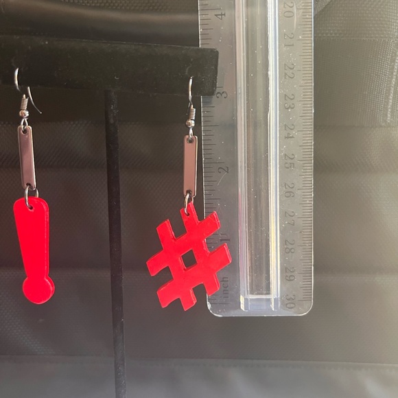 Handmade Punctuation Marks Dangle Earrings - Picture 3 of 3